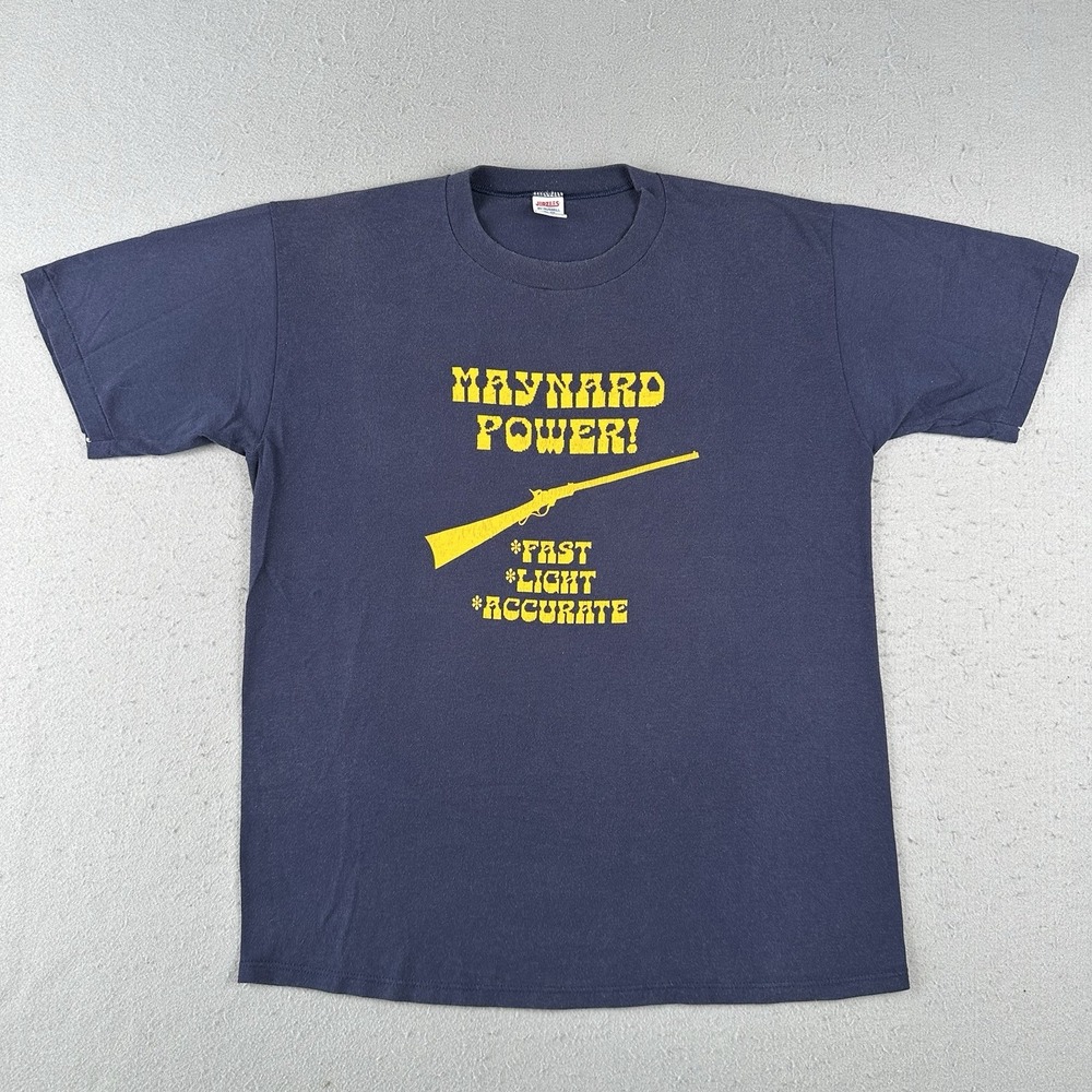 Vtg 80s 90s Maynard Rifle Shirt Men's XL Blue‎ Full Load Every Time Gun